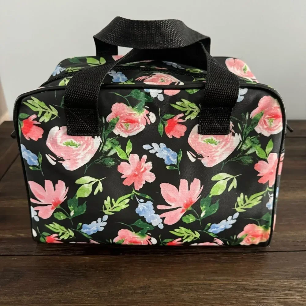 Nicole Miller Black Multicolor Floral Travel Case Cosmetics and Toiletry Bag